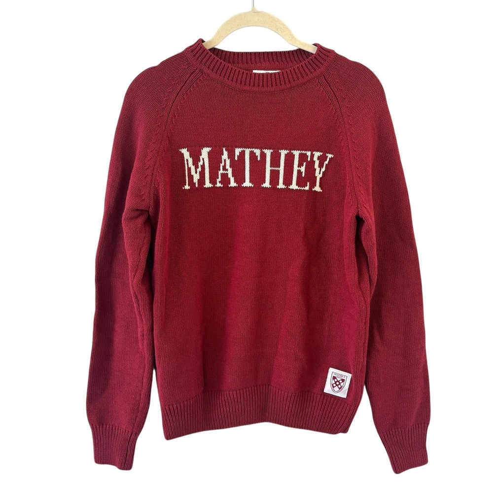 Hillflint Mathey College Princeton Sweater Mens XS Red Crewneck Knit‎ Preppy